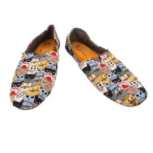 Skechers BOBS Slip On Women 7 Multicolor Cat Party Print Memory Foam
